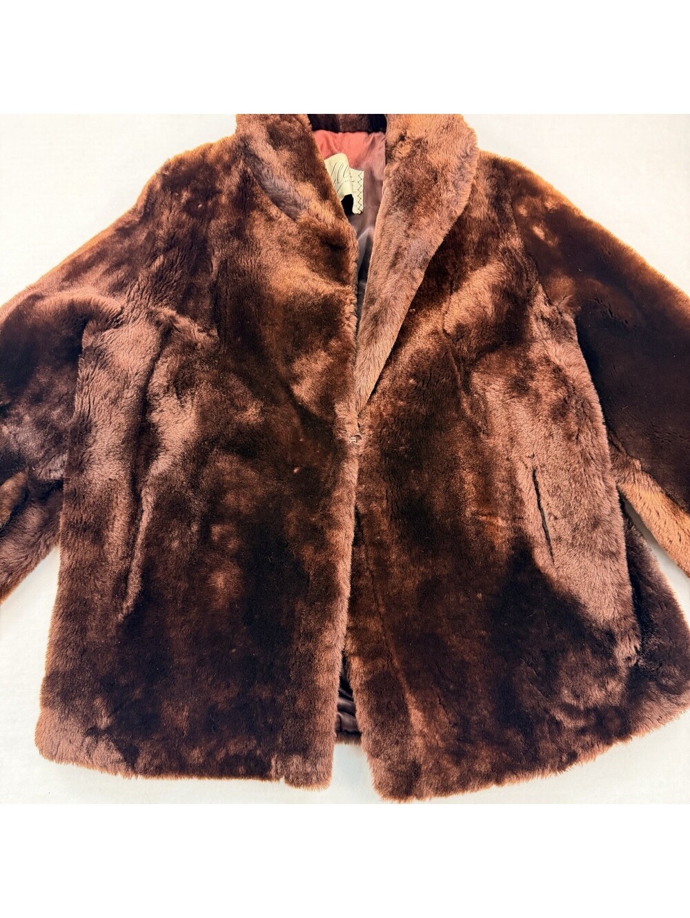 Vintage 50s Keller's Furriers Dark Brown Mouton Lamb Fur Coat Jacket